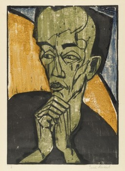 An electric strain of distortion runs through the work in MoMA's show. Shown here: A 1919 woodcut by Erich Heckel, the same artist who created the image used on the catalogue's cover (at top).